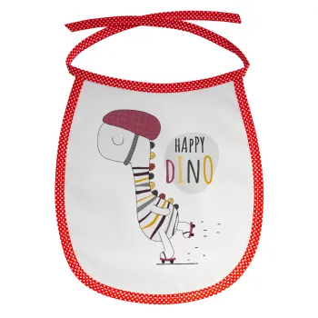 Happy Dino, Σαλιάρα μωρού αλέκιαστη με κορδόνι Κόκκινη