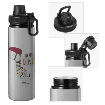 Happy Dino, Metallic water bottle with safety cap, 850ml aluminum
