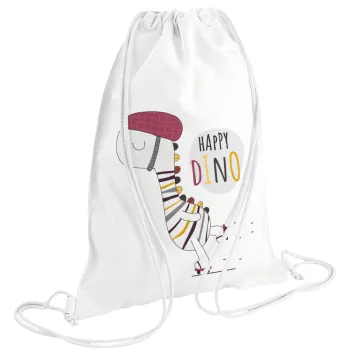 Happy Dino, Backpack pouch GYMBAG white (28x40cm)