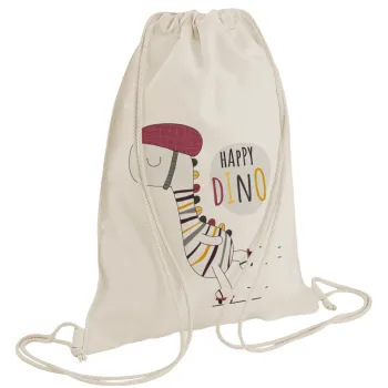 Happy Dino, Backpack bag GYMBAG natural (28x40cm)