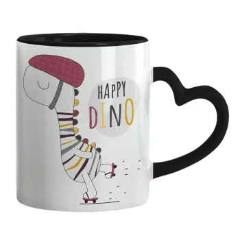 Happy Dino, Mug heart black handle, ceramic, 330ml