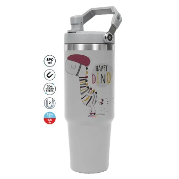 Happy Dino, GREY color, 890ml (30oz) stainless Steel Tumbler with Handle