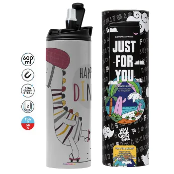 Happy Dino, Tumbler stainless steel GREY 600ml