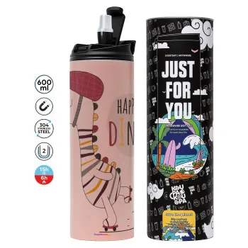 Happy Dino, Tumbler stainless steel PINK 600ml