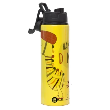 Happy Dino, Μεταλλικό παγούρι νερού με καπάκι ασφαλείας, αλουμινίου 850ml