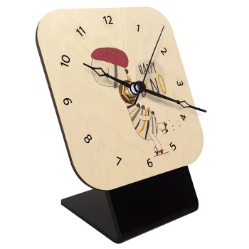 Happy Dino, Quartz Table clock in natural wood (10cm)