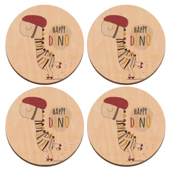 Happy Dino, ΣΕΤ x4 Σουβέρ ξύλινα στρογγυλά plywood (9cm)