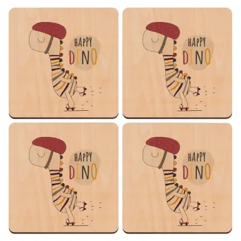 Happy Dino, ΣΕΤ x4 Σουβέρ ξύλινα τετράγωνα plywood (9cm)