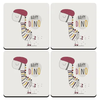 Happy Dino, ΣΕΤ 4 Σουβέρ ξύλινα τετράγωνα (9cm)