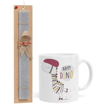 Happy Dino, Easter Set, Ceramic Cup (330ml) & Easter aromatic flat candle (30cm) (GRAY)