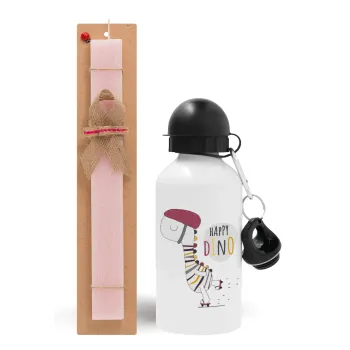 Happy Dino, Easter Set, metallic aluminum bottle (500ml) & aromatic flat Easter candle (30cm) (PINK)