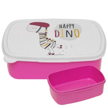 Happy Dino, ΡΟΖ παιδικό δοχείο φαγητού (lunchbox) πλαστικό (BPA-FREE) Lunch Βox M18 x Π13 x Υ6cm