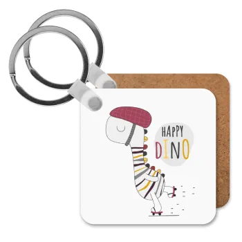 Happy Dino, Μπρελόκ Ξύλινο τετράγωνο MDF