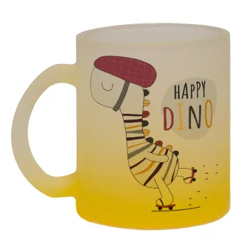 Happy Dino, Κούπα γυάλινη δίχρωμη με βάση το κίτρινο ματ, 330ml
