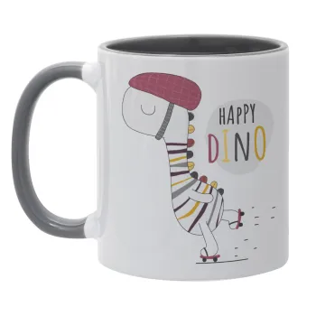 Happy Dino, Κούπα χρωματιστή γκρι, κεραμική, 330ml