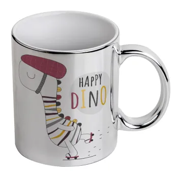 Happy Dino, Κούπα κεραμική, ασημένια καθρέπτης, 330ml