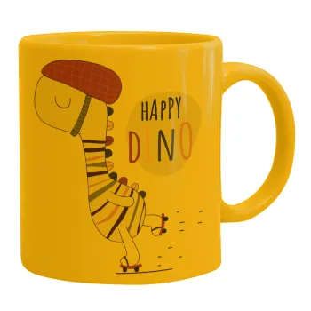 Happy Dino, Ceramic coffee mug yellow, 330ml