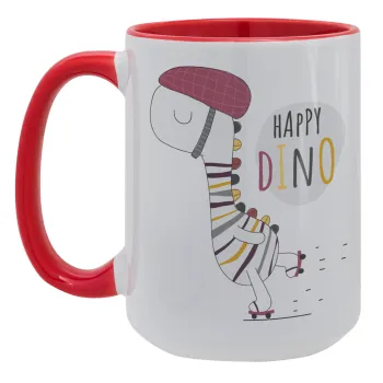 Happy Dino, Κούπα Mega 15oz, κεραμική Κόκκινη, 450ml