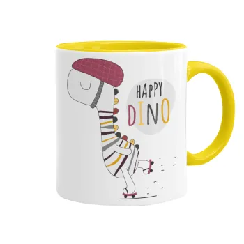 Happy Dino, Mug colored yellow, ceramic, 330ml