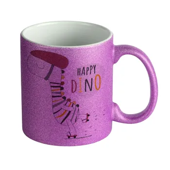 Happy Dino, Κούπα Μωβ Glitter που γυαλίζει, κεραμική, 330ml