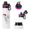 Metallic water bottle with safety lid, 850ml aluminum