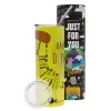 Neon Yellow Travel Tumbler θερμό, μεταλλικό καλαμάκι(Ανωξείδωτο 304 Food grade, BPA free, 600ml)