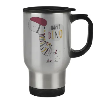 Happy Dino, Κούπα ταξιδιού ανοξείδωτη με καπάκι, διπλού τοιχώματος (θερμό) 450ml