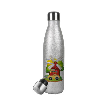 Toy car, Metallic Glitter Silver Thermos Flask (Stainless steel), double-walled, 500ml