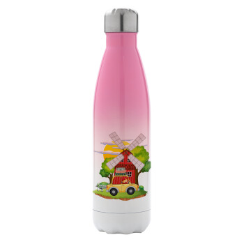 Toy car, Metal mug thermos Pink/White (Stainless steel), double wall, 500ml