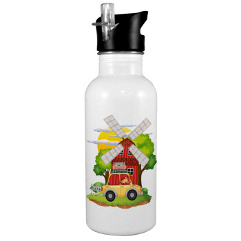 Toy car, White water bottle with straw, stainless steel 600ml
