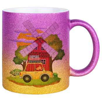 Toy car, Κούπα Χρυσή/Ροζ Glitter, κεραμική, 330ml