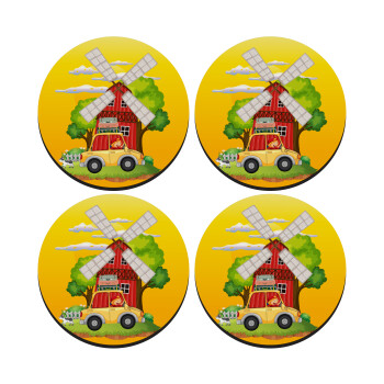 Toy car, SET of 4 round wooden coasters (9cm)