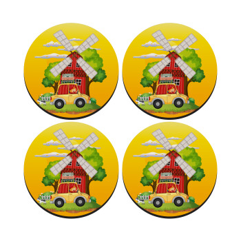 Toy car, ΣΕΤ 4 Σουβέρ ξύλινα στρογγυλά (9cm)