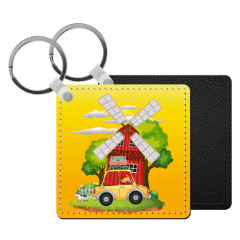 Toy car, Μπρελόκ Δερματίνη, τετράγωνο ΜΑΥΡΟ (5x5cm)