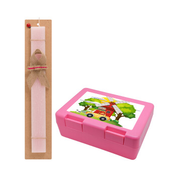 Toy car, Easter Set, children's snack container PINK & scented flat Easter candle (30cm) (PINK)