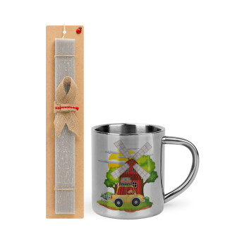 Toy car, Easter Set, metallic thermal cup (300ml) & Easter aromatic flat candle (30cm) (GRAY)