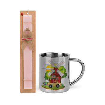 Toy car, Easter Set, metallic thermal cup (300ml) & aromatic flat Easter candle (30cm) (PINK)