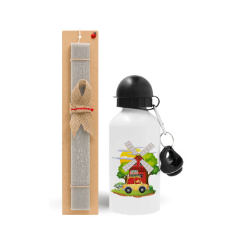 Toy car, Easter Set, metallic aluminum water bottle (500ml) & aromatic flat Easter candle (30cm) (GRAY)