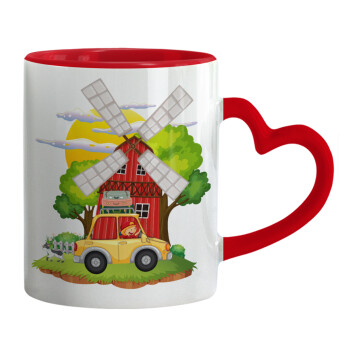 Toy car, Mug heart red handle, ceramic, 330ml