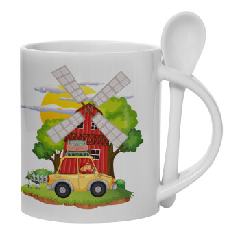 Toy car, Ceramic coffee mug with Spoon, 330ml (1pcs)
