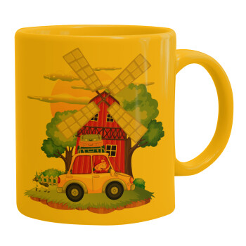 Toy car, Ceramic coffee mug yellow, 330ml (1pcs)