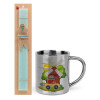 Easter Set, metallic thermal cup (300ml) & aromatic flat Easter candle (30cm) (TURQUOISE)