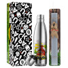 Easter Set, metallic stainless thermos flask (500ml) & scented flat Easter candle (30cm) (GRAY)