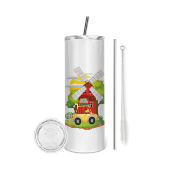Toy car, Eco friendly stainless steel tumbler 600ml, with metal straw & cleaning brush