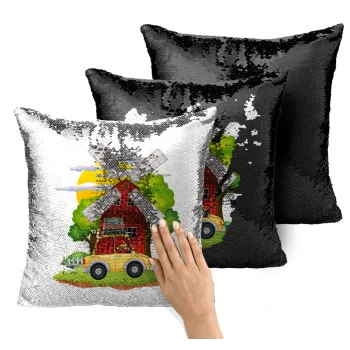 Toy car, Μαξιλάρι καναπέ Μαγικό Μαύρο με πούλιες 40x40cm περιέχεται το γέμισμα