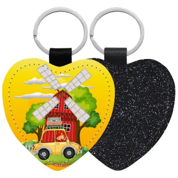 Toy car, Μπρελόκ PU δερμάτινο glitter καρδιά ΜΑΥΡΟ