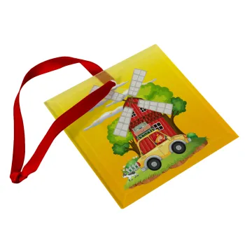 Toy car, Στολίδι Χριστουγεννιάτικο στολίδι γυάλινο τετράγωνο 9x9cm