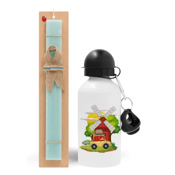 Toy car, Easter Set, metallic aluminum water bottle (500ml) & scented flat candle (30cm) (TURQUOISE)