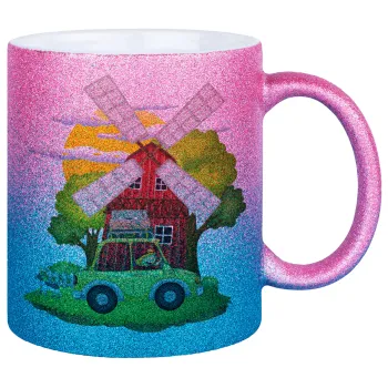Toy car, Κούπα Χρυσή/Μπλε Glitter, κεραμική, 330ml
