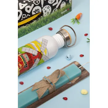 Toy car, Πασχαλινή Λαμπάδα με παγούρι μεταλλικό (620ml, stainless steel) & κερί αρωματικό πλακέ (30cm) (ΤΙΡΚΟΥΑΖ)